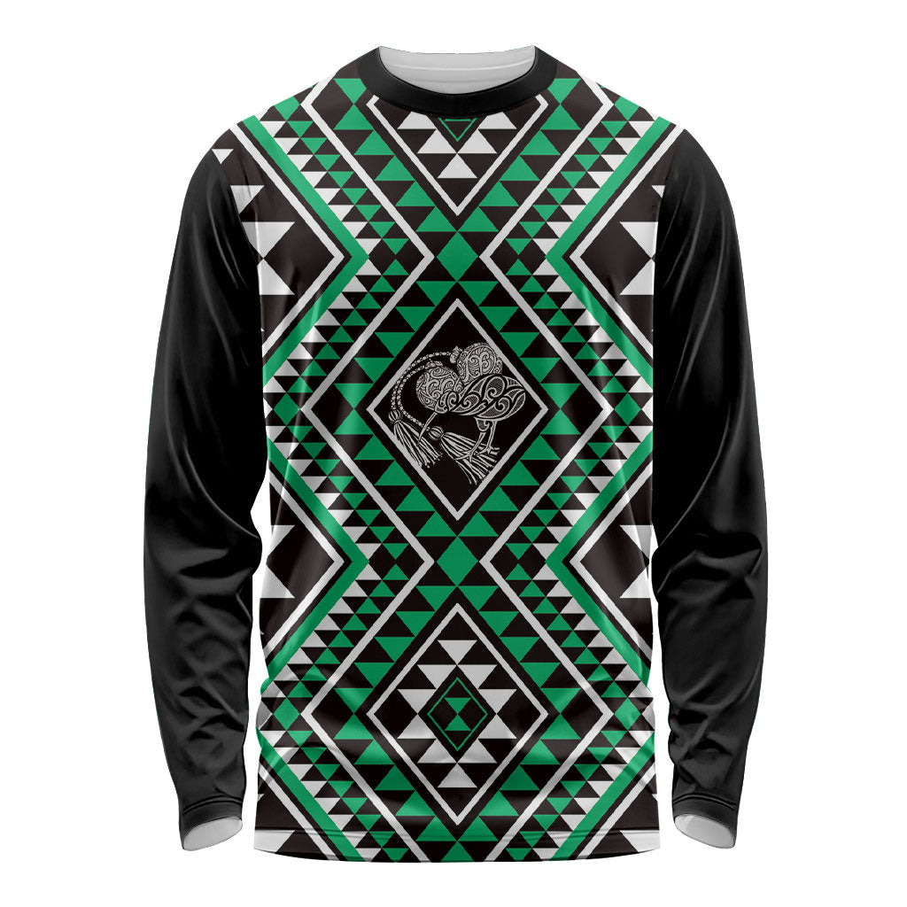 New Zealand Kakariki Taniko Motifs Long Sleeve Shirt Maori Poi Dance Costume Inspired LT14 Unisex Green - Polynesian Pride