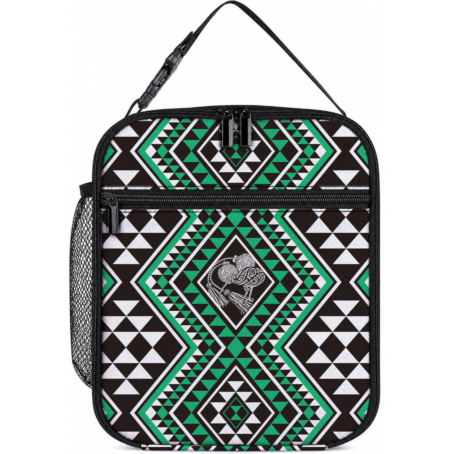 New Zealand Kakariki Taniko Motifs Lunch Bag Maori Poi Dance Costume Inspired LT14 10.2 × 8.3 × 4.3 inch Green - Polynesian Pride