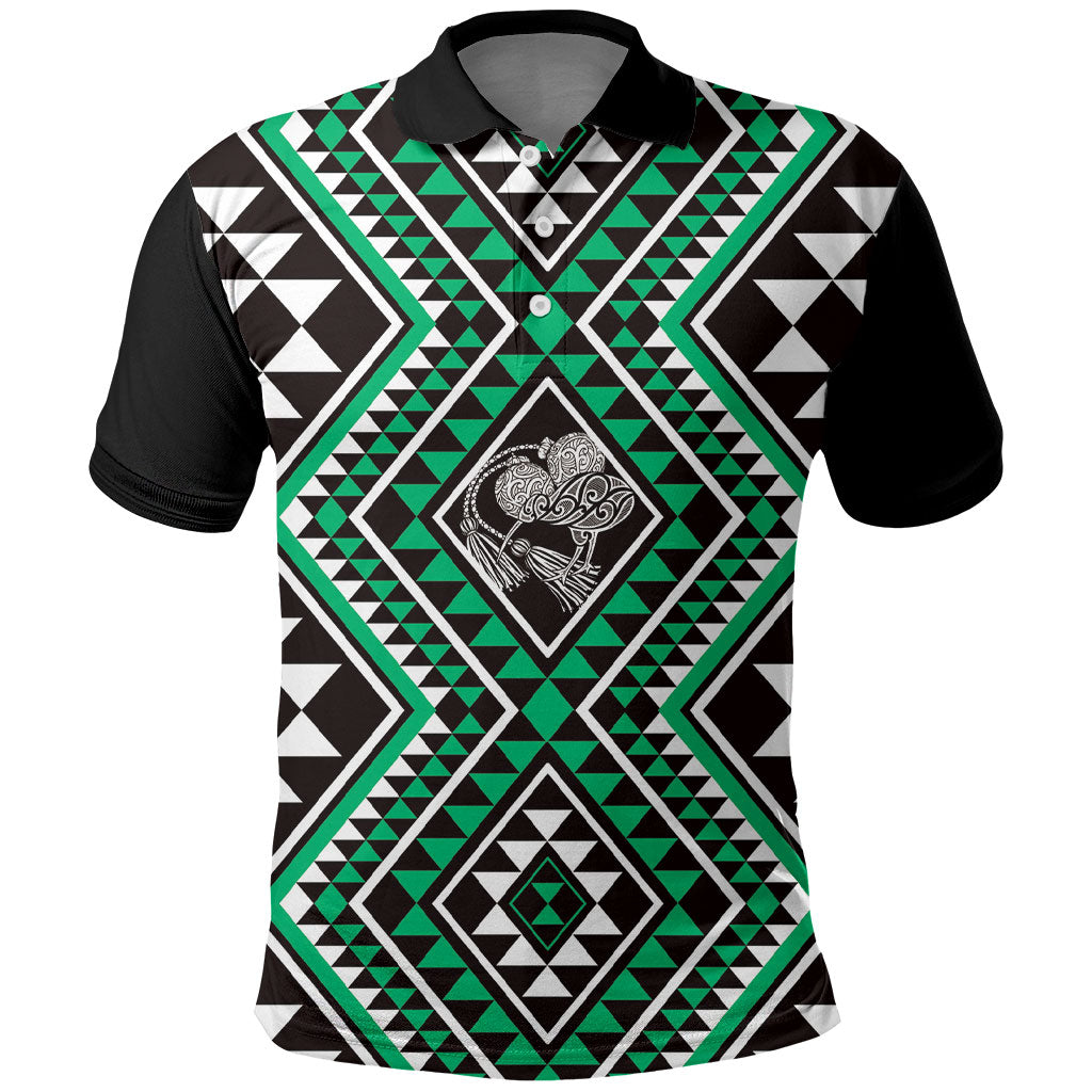 New Zealand Kakariki Taniko Motifs Polo Shirt Maori Poi Dance Costume Inspired LT14 Green - Polynesian Pride