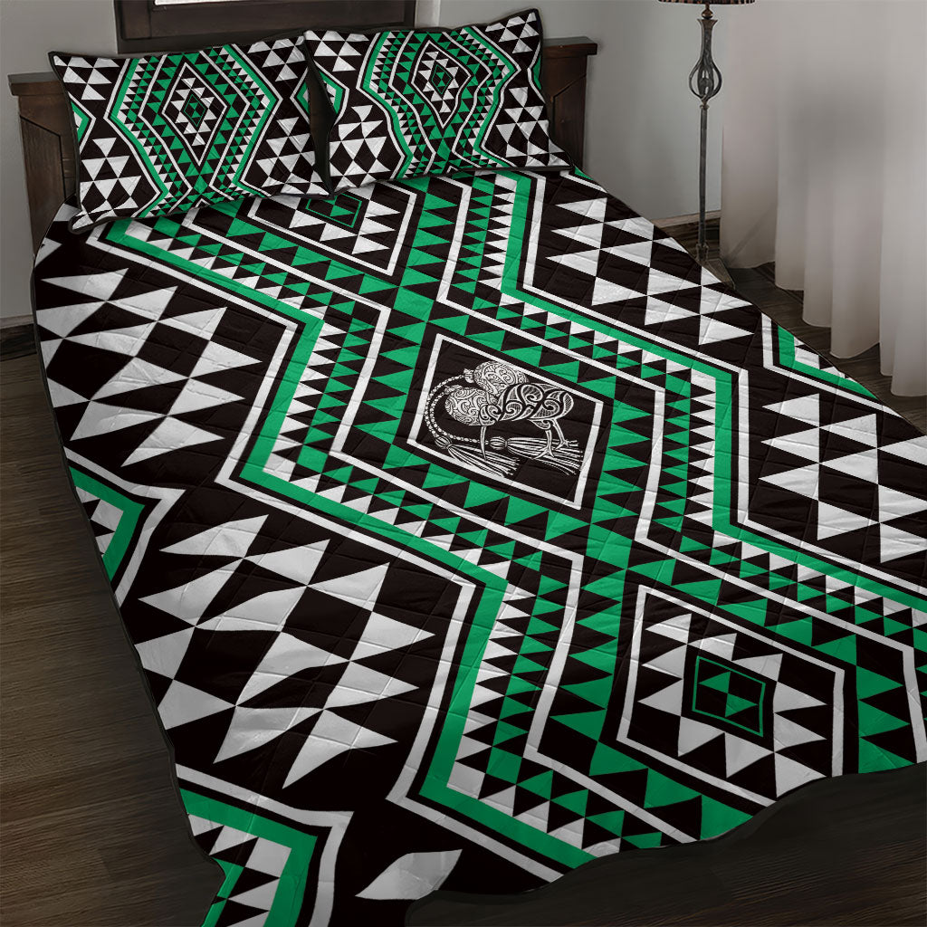 New Zealand Kakariki Taniko Motifs Quilt Bed Set Maori Poi Dance Costume Inspired LT14 Green - Polynesian Pride