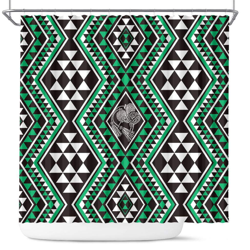 New Zealand Kakariki Taniko Motifs Shower Curtain Maori Poi Dance Costume Inspired LT14 Green - Polynesian Pride