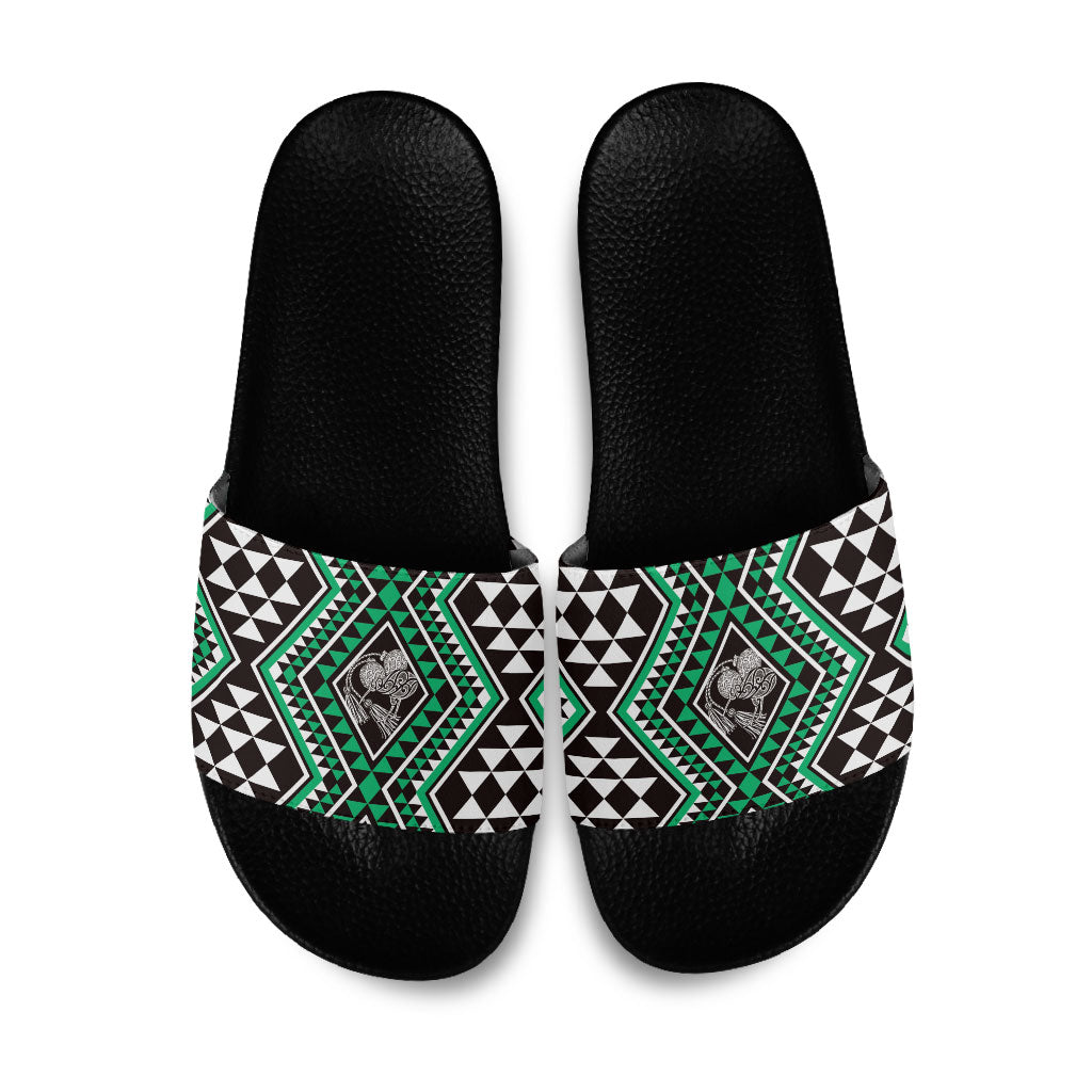 New Zealand Kakariki Taniko Motifs Slide Sandals Maori Poi Dance Costume Inspired LT14 Green - Polynesian Pride