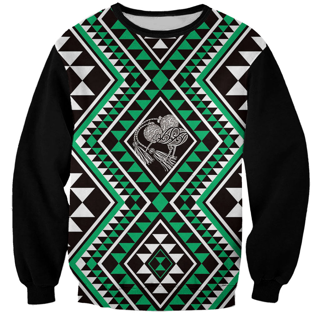 New Zealand Kakariki Taniko Motifs Sweatshirt Maori Poi Dance Costume Inspired LT14 Unisex Green - Polynesian Pride