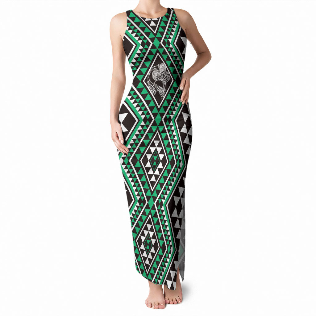 New Zealand Kakariki Taniko Motifs Tank Maxi Dress Maori Poi Dance Costume Inspired LT14 Women Green - Polynesian Pride