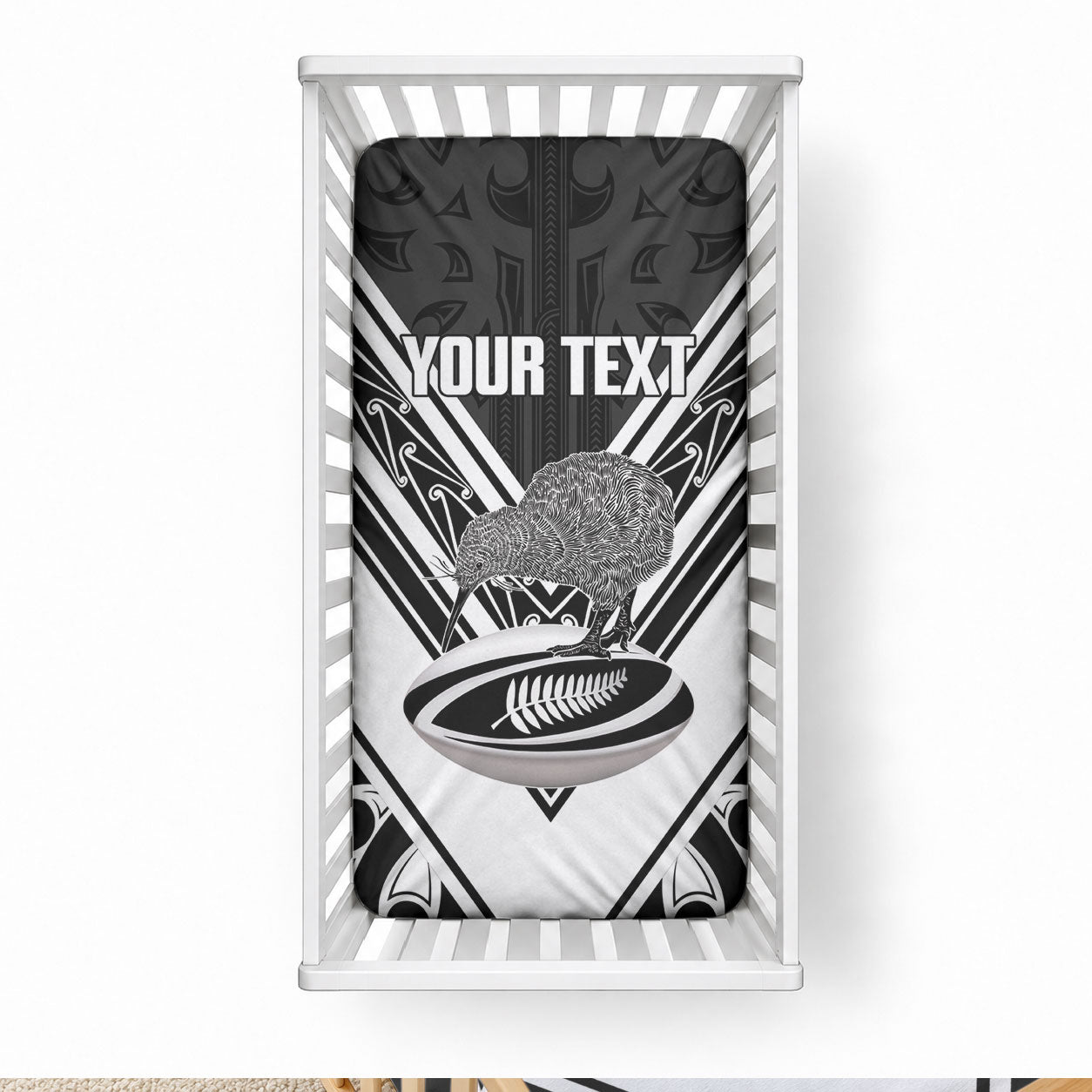 New Zealand Silver Fern Rugby Custom Baby Bed Cover Go Wheel Kiwi Maori Pattern LT14 28 × 52 in White - Polynesian Pride