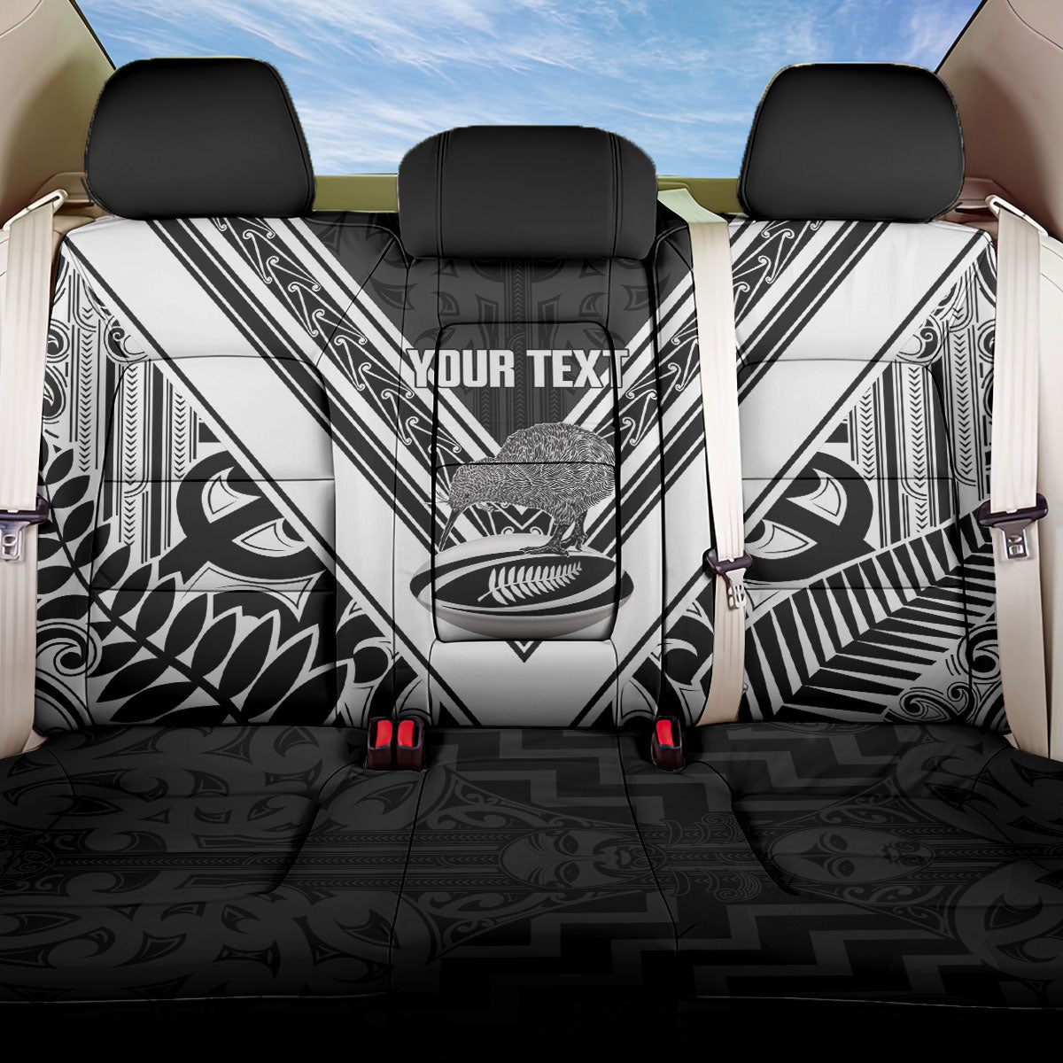 New Zealand Silver Fern Rugby Custom Back Car Seat Cover Go Wheel Kiwi Maori Pattern LT14 One Size White - Polynesian Pride
