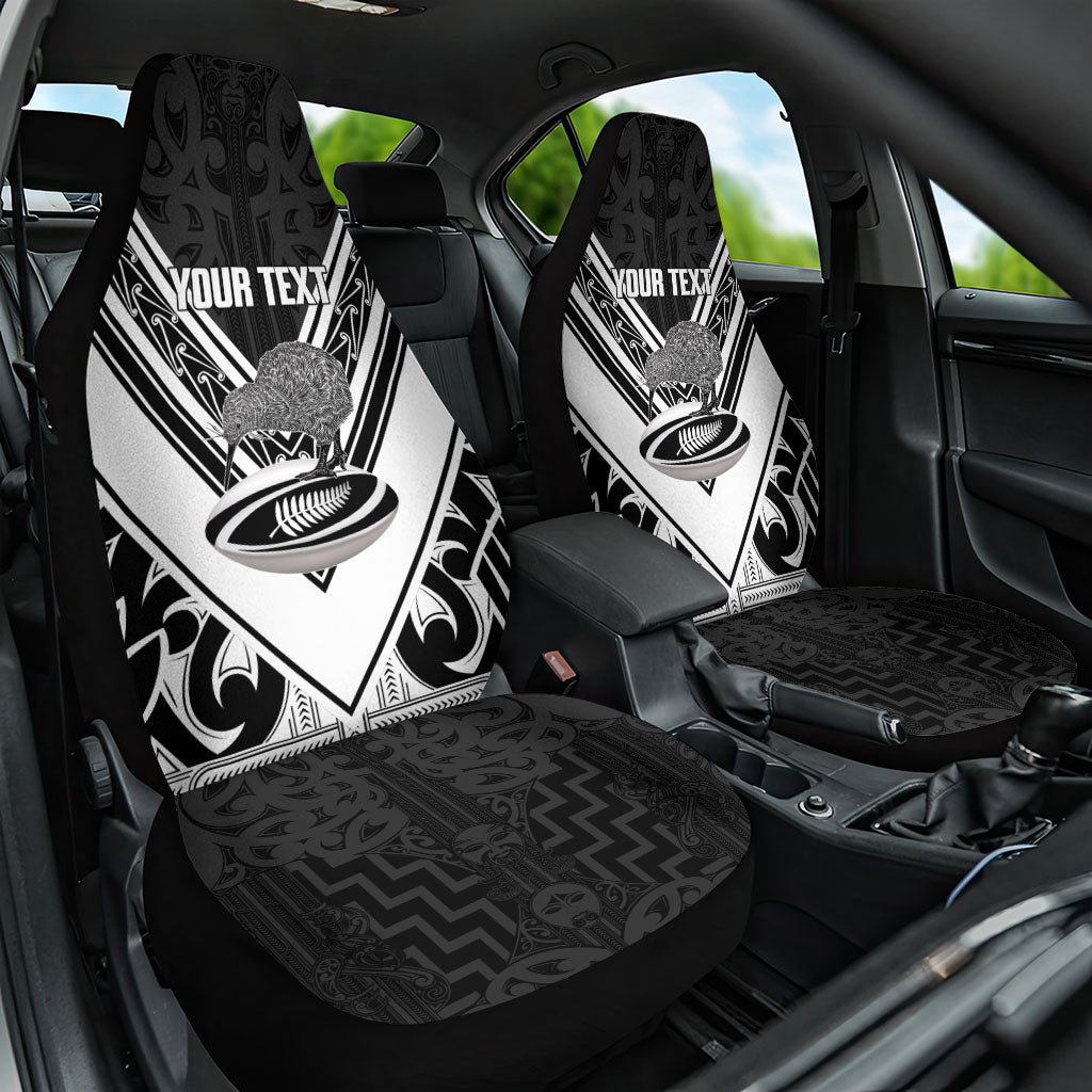 New Zealand Silver Fern Rugby Custom Car Seat Cover Go Wheel Kiwi Maori Pattern LT14 One Size White - Polynesian Pride