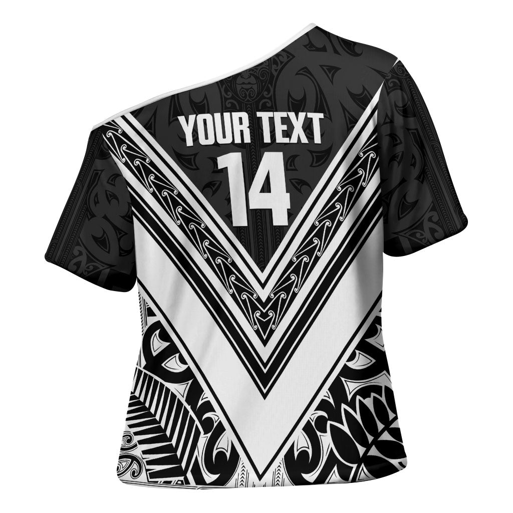 New Zealand Silver Fern Rugby Custom Cross Shoulder Shirt Go Wheel Kiwi Maori Pattern LT14 - Polynesian Pride