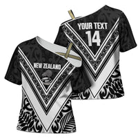 New Zealand Silver Fern Rugby Custom Cross Shoulder Shirt Go Wheel Kiwi Maori Pattern LT14 - Polynesian Pride
