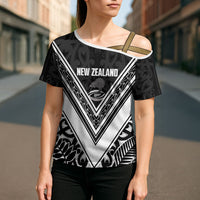 New Zealand Silver Fern Rugby Custom Cross Shoulder Shirt Go Wheel Kiwi Maori Pattern LT14 - Polynesian Pride