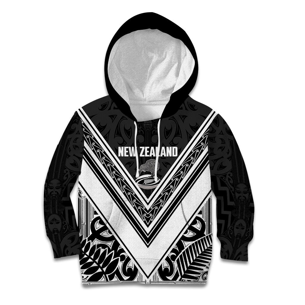 New Zealand Silver Fern Rugby Custom Kid Hoodie Go Wheel Kiwi Maori Pattern LT14 Hoodie White - Polynesian Pride