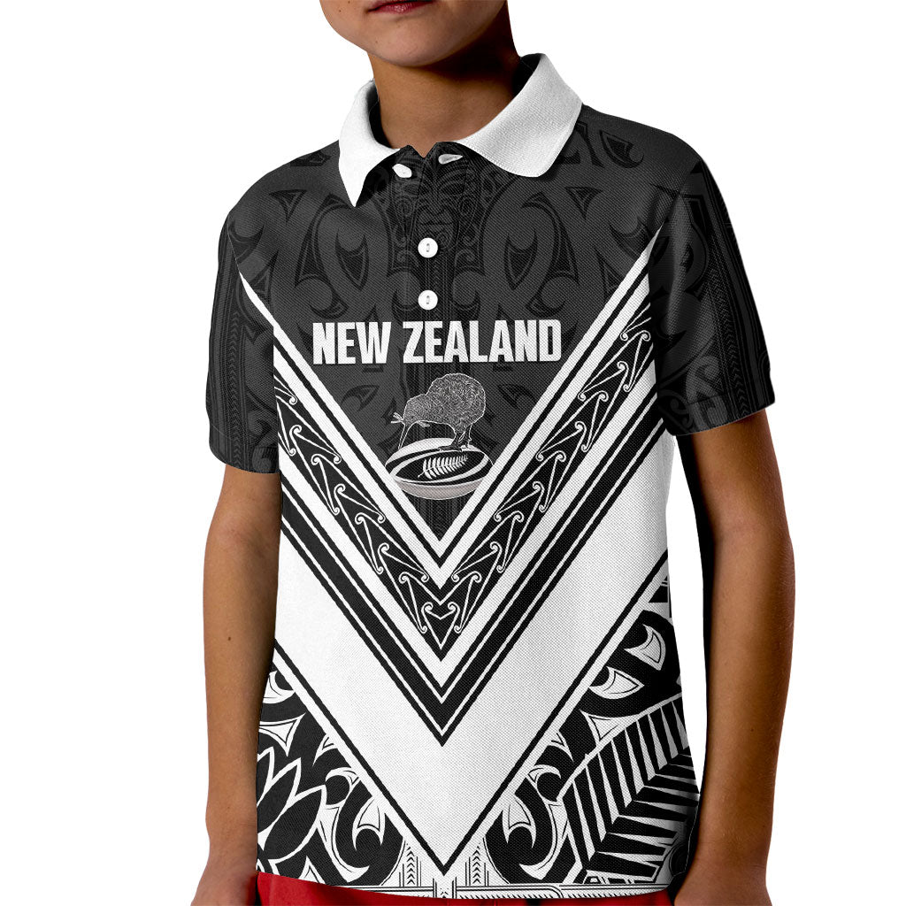 New Zealand Silver Fern Rugby Custom Kid Polo Shirt Go Wheel Kiwi Maori Pattern LT14 Kid White - Polynesian Pride