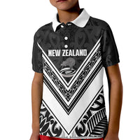 New Zealand Silver Fern Rugby Custom Kid Polo Shirt Go Wheel Kiwi Maori Pattern LT14 Kid White - Polynesian Pride