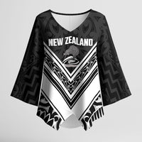 New Zealand Silver Fern Rugby Custom Kimono Sleeve Blouse Go Wheel Kiwi Maori Pattern LT14 Female White - Polynesian Pride