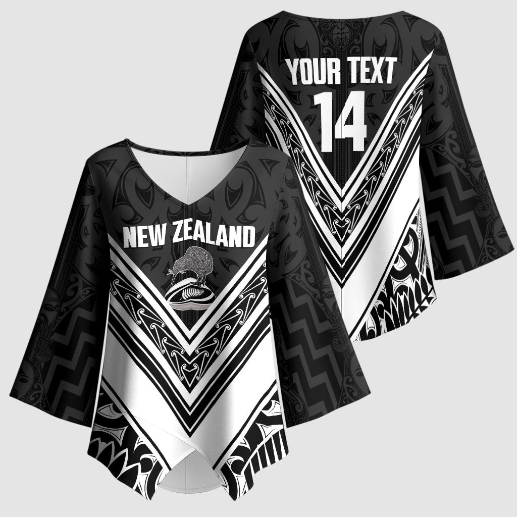 New Zealand Silver Fern Rugby Custom Kimono Sleeve Blouse Go Wheel Kiwi Maori Pattern LT14 - Polynesian Pride