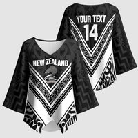 New Zealand Silver Fern Rugby Custom Kimono Sleeve Blouse Go Wheel Kiwi Maori Pattern LT14 - Polynesian Pride