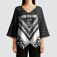 New Zealand Silver Fern Rugby Custom Kimono Sleeve Blouse Go Wheel Kiwi Maori Pattern LT14 - Polynesian Pride