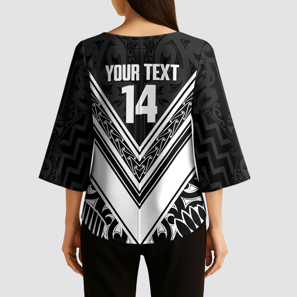 New Zealand Silver Fern Rugby Custom Kimono Sleeve Blouse Go Wheel Kiwi Maori Pattern LT14 - Polynesian Pride