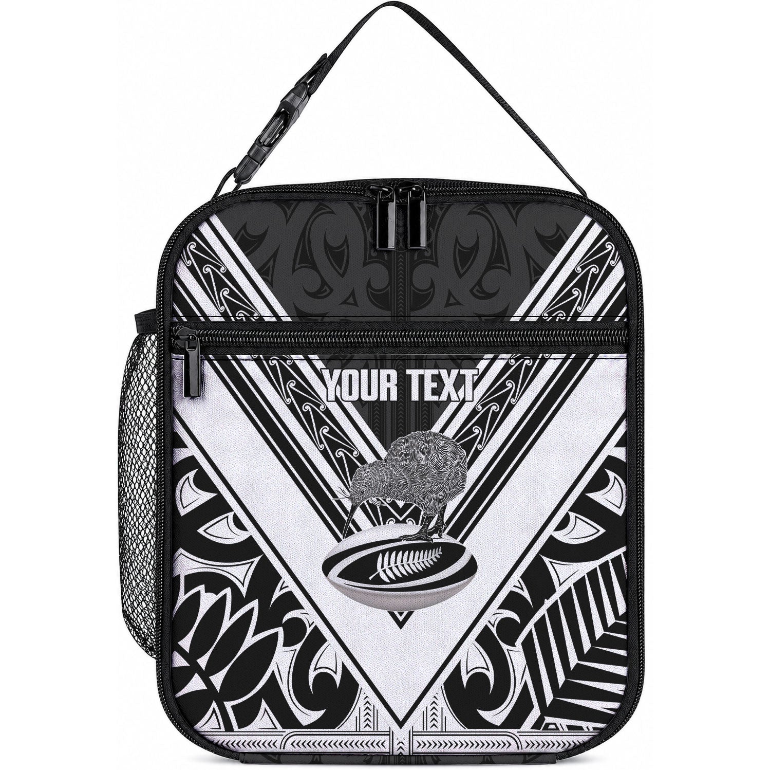 New Zealand Silver Fern Rugby Custom Lunch Bag Go Wheel Kiwi Maori Pattern LT14 10.2 × 8.3 × 4.3 inch White - Polynesian Pride