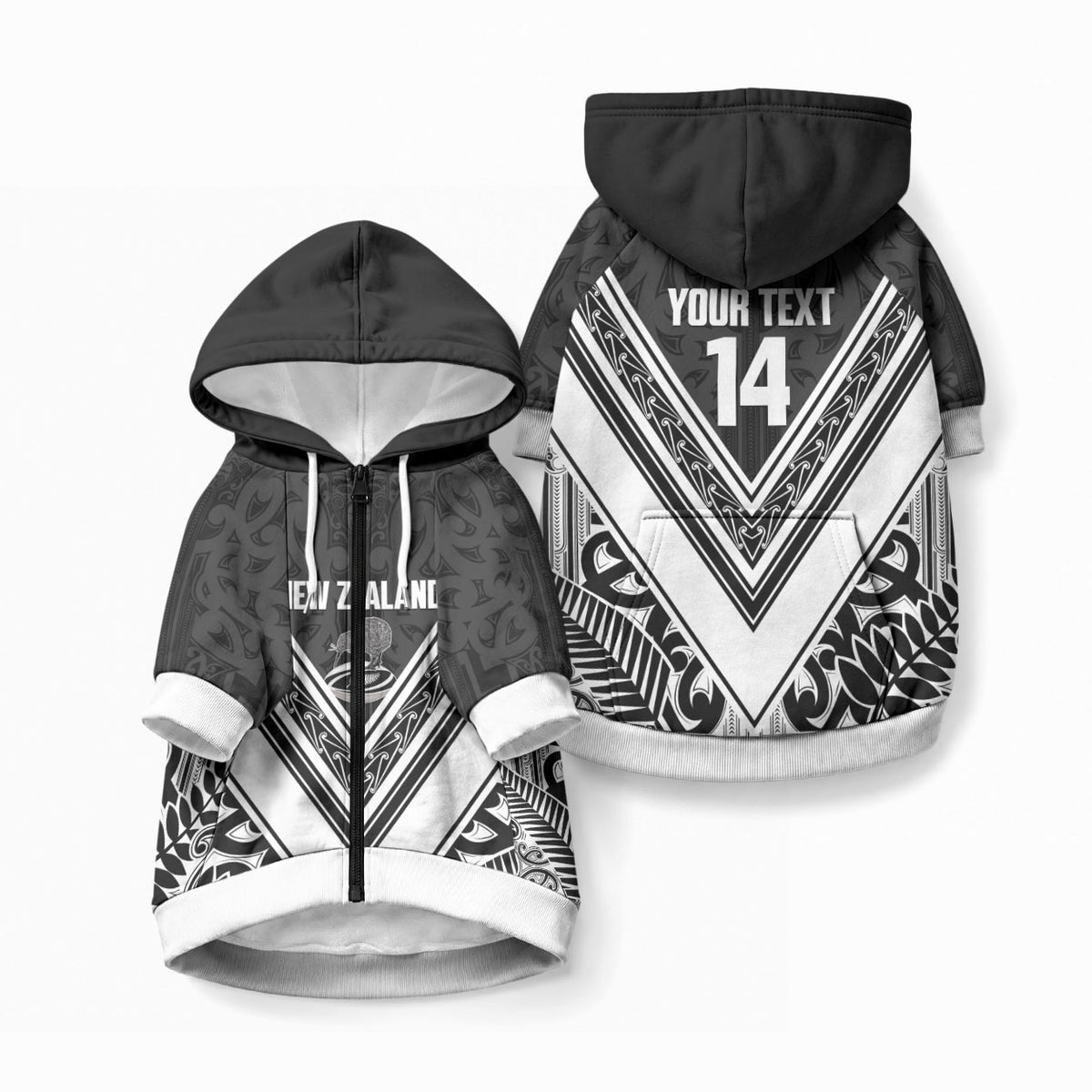 New Zealand Silver Fern Rugby Custom Pet Hoodie Go Wheel Kiwi Maori Pattern LT14 Zip-up White - Polynesian Pride