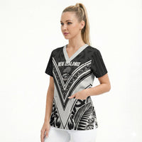New Zealand Silver Fern Rugby Custom Scrub Top Go Wheel Kiwi Maori Pattern LT14 - Polynesian Pride