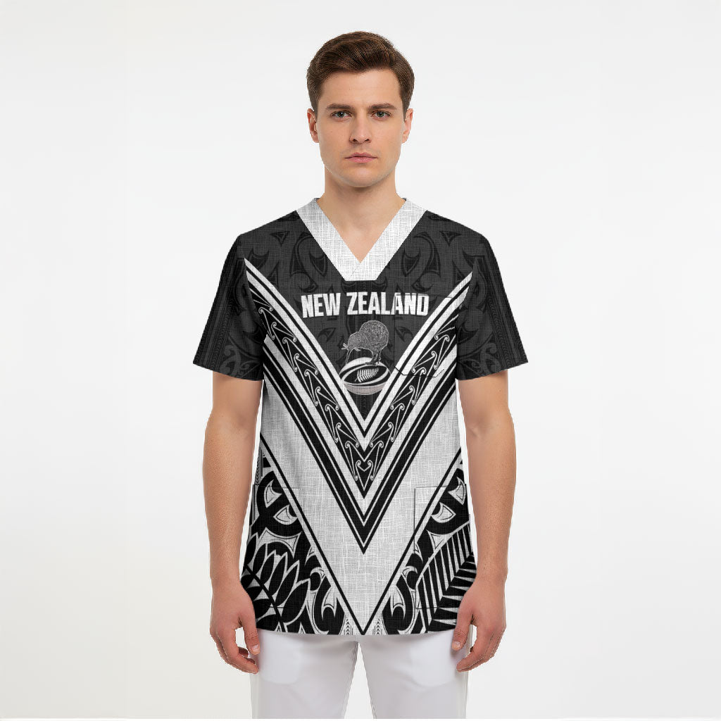 New Zealand Silver Fern Rugby Custom Scrub Top Go Wheel Kiwi Maori Pattern LT14 - Polynesian Pride