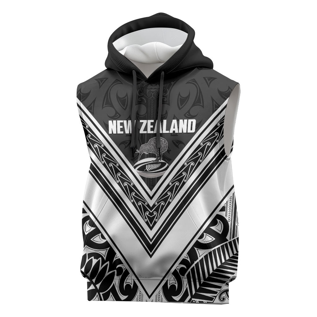 New Zealand Silver Fern Rugby Custom Sleeveless Hoodie Go Wheel Kiwi Maori Pattern LT14 White - Polynesian Pride