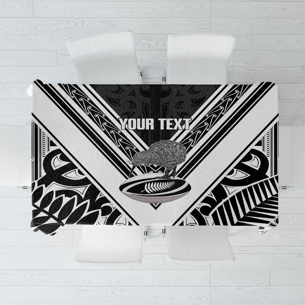 New Zealand Silver Fern Rugby Custom Tablecloth Go Wheel Kiwi Maori Pattern LT14 White - Polynesian Pride