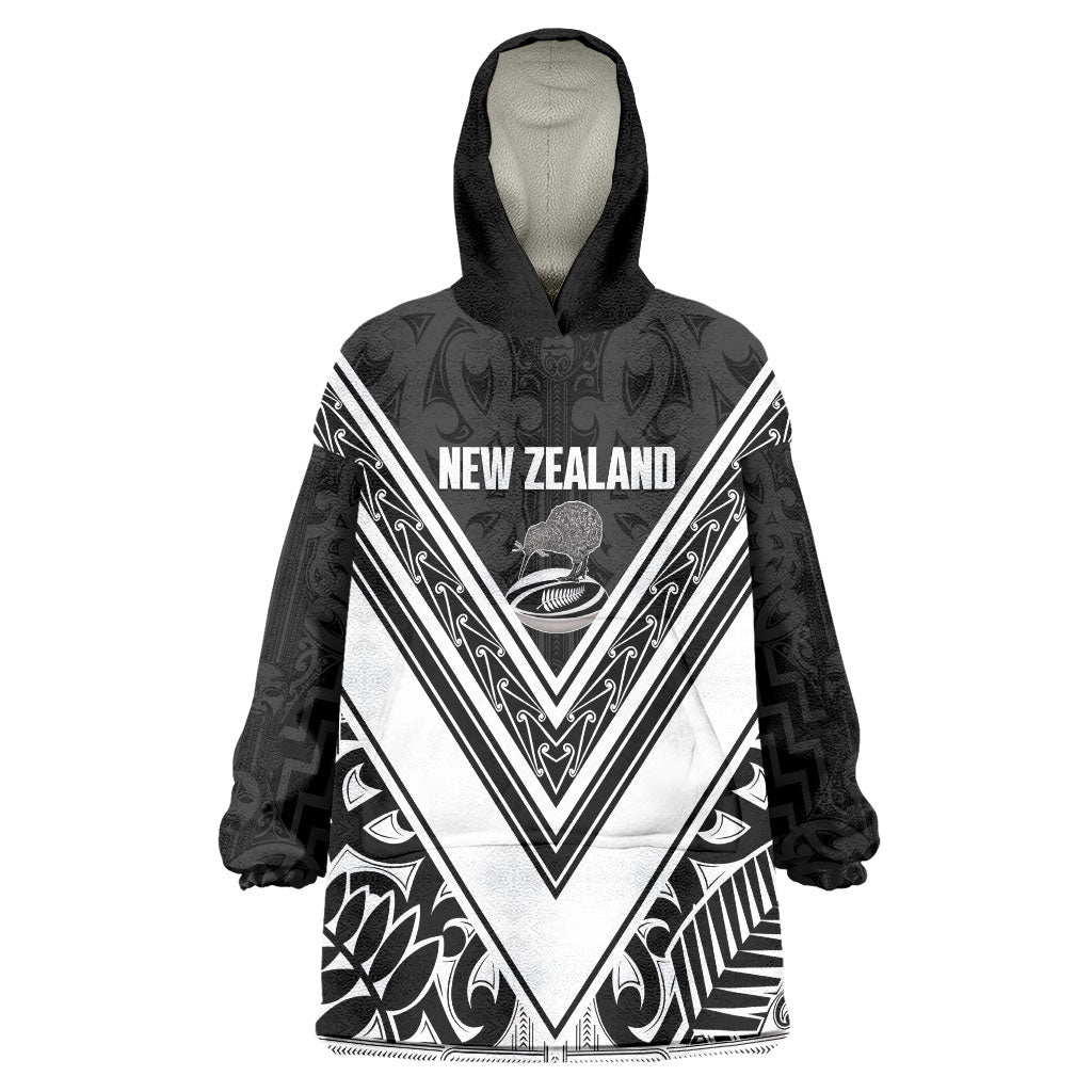 New Zealand Silver Fern Rugby Custom Wearable Blanket Hoodie Go Wheel Kiwi Maori Pattern LT14 One Size White - Polynesian Pride