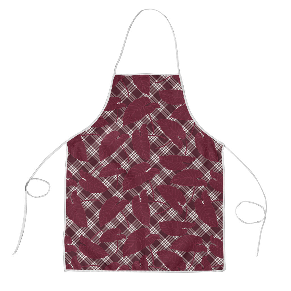 Burgundy Hawaii Kalo Palaka Motifs Apron Hawaiian Taro Leaves Elegant Vibes