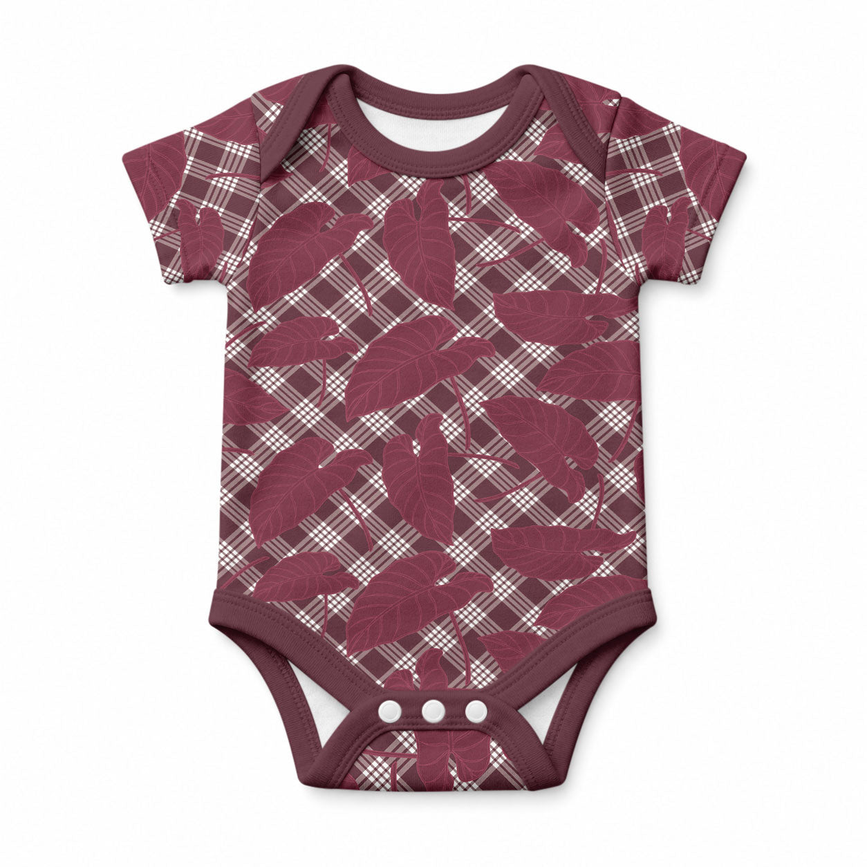 Burgundy Hawaii Kalo Palaka Motifs Baby Onesie Hawaiian Taro Leaves Elegant Vibes