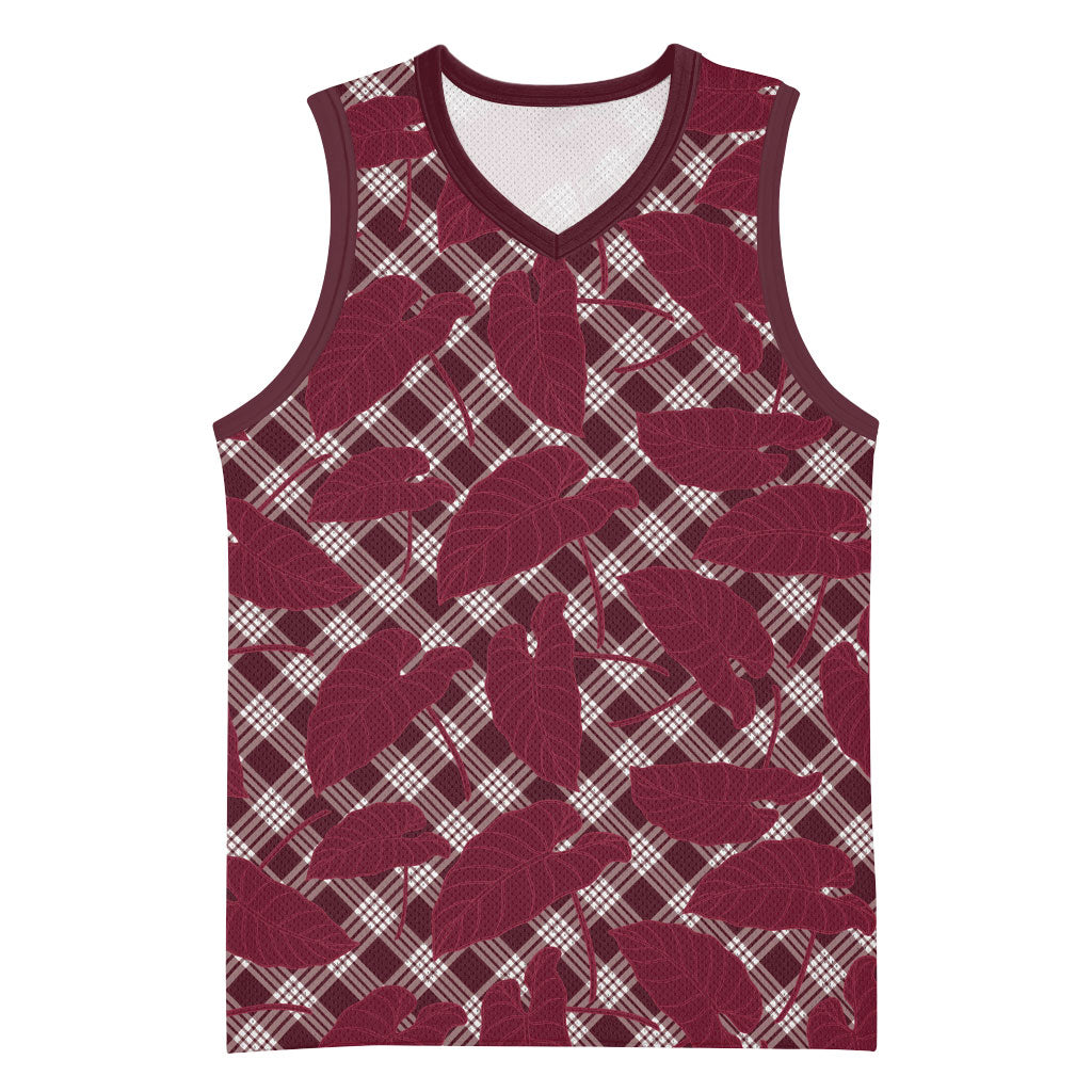 Burgundy Hawaii Kalo Palaka Motifs Basketball Jersey Hawaiian Taro Leaves Elegant Vibes