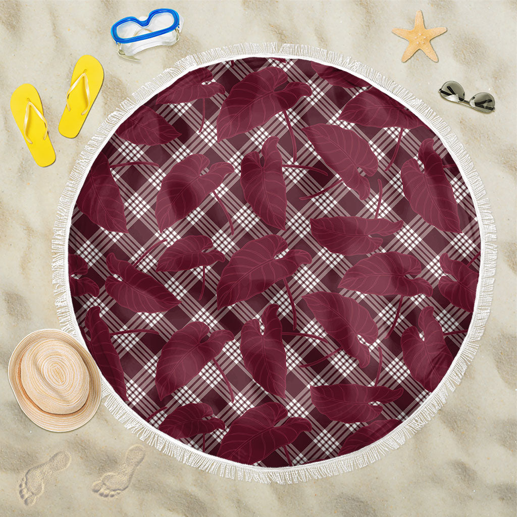Burgundy Hawaii Kalo Palaka Motifs Beach Blanket Hawaiian Taro Leaves Elegant Vibes