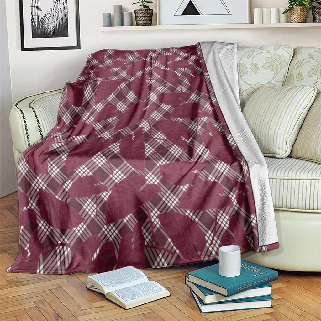 Burgundy Hawaii Kalo Palaka Motifs Blanket Hawaiian Taro Leaves Elegant Vibes