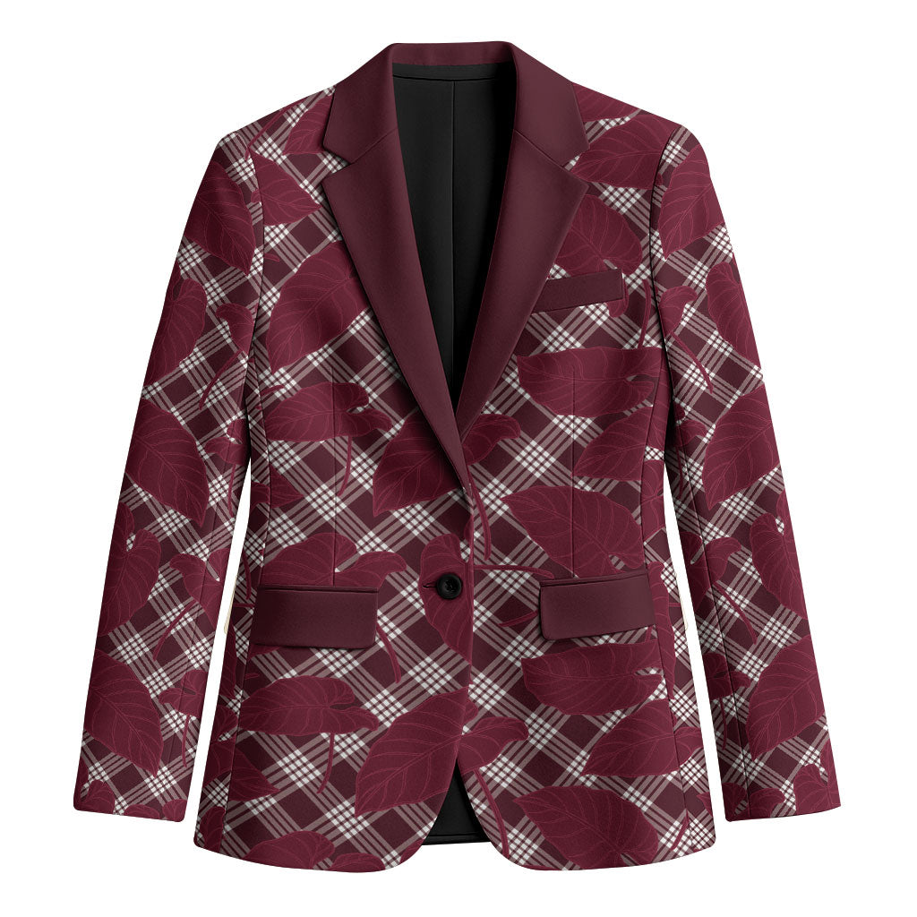 Burgundy Hawaii Kalo Palaka Motifs Blazer Hawaiian Taro Leaves Elegant Vibes