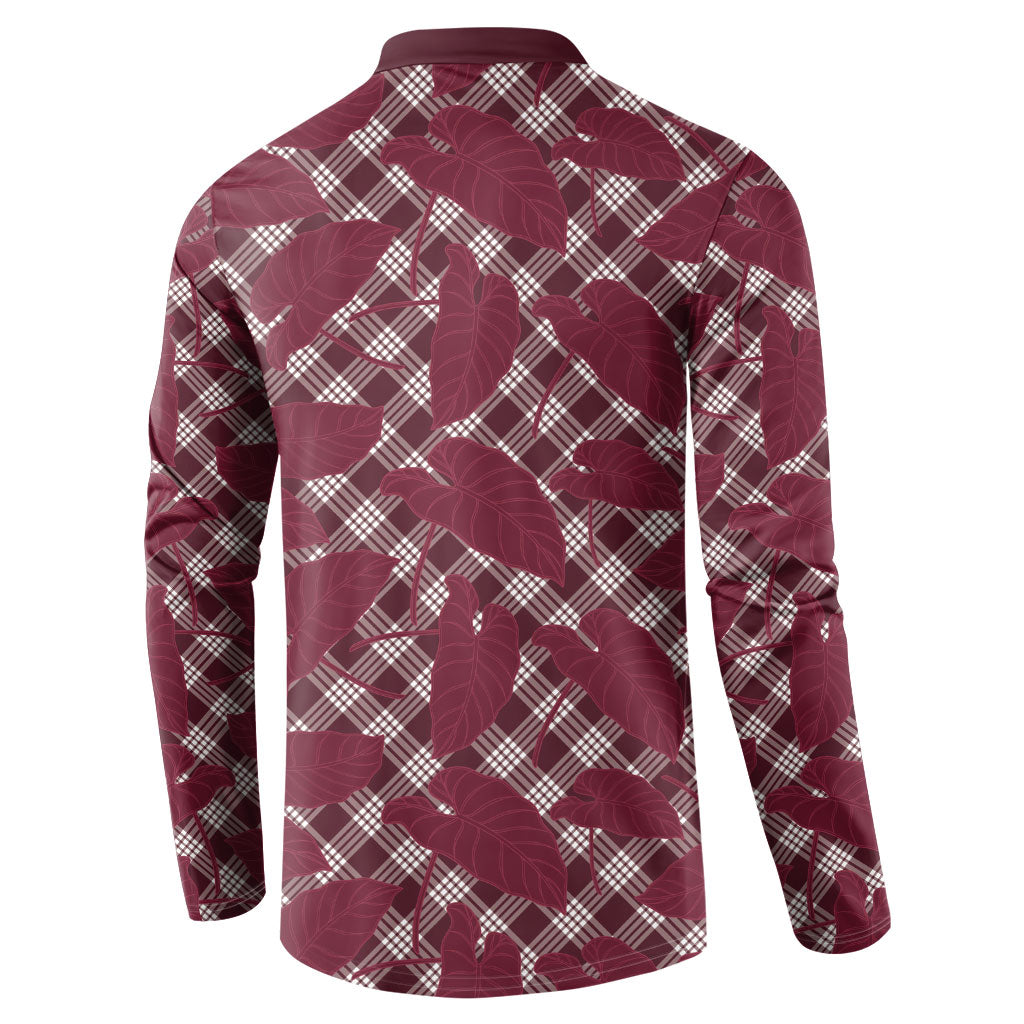 Burgundy Hawaii Kalo Palaka Motifs Button Sweatshirt Hawaiian Taro Leaves Elegant Vibes LT14 - Polynesian Pride