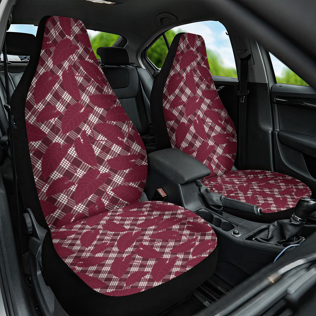 Burgundy Hawaii Kalo Palaka Motifs Car Seat Cover Hawaiian Taro Leaves Elegant Vibes