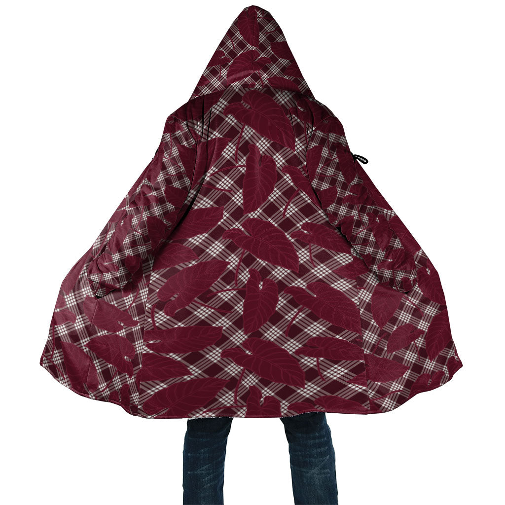 Burgundy Hawaii Kalo Palaka Motifs Cloak Hawaiian Taro Leaves Elegant Vibes
