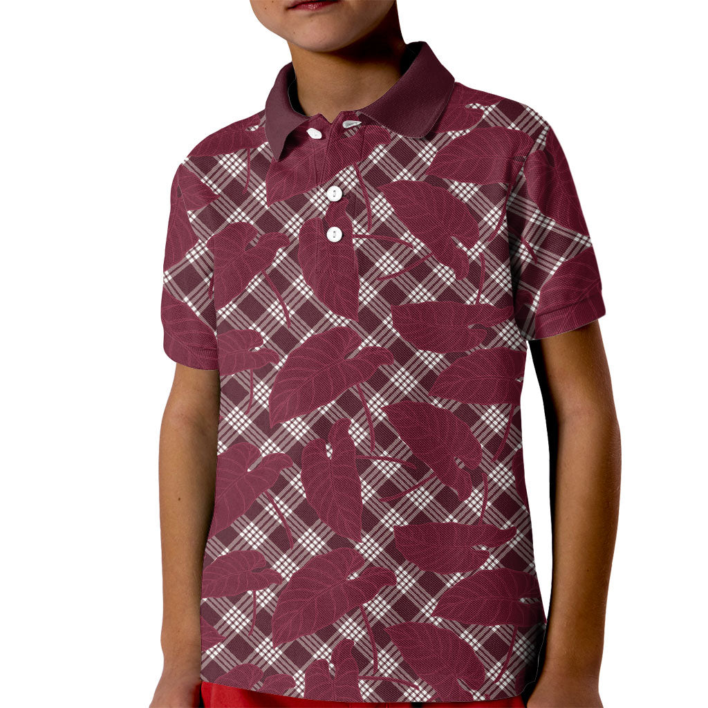 Burgundy Hawaii Kalo Palaka Motifs Kid Polo Shirt Hawaiian Taro Leaves Elegant Vibes