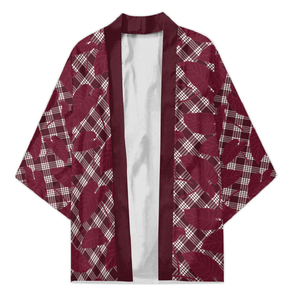Burgundy Hawaii Kalo Palaka Motifs Kimono Hawaiian Taro Leaves Elegant Vibes