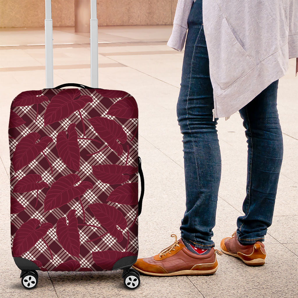 Burgundy Hawaii Kalo Palaka Motifs Luggage Cover Hawaiian Taro Leaves Elegant Vibes