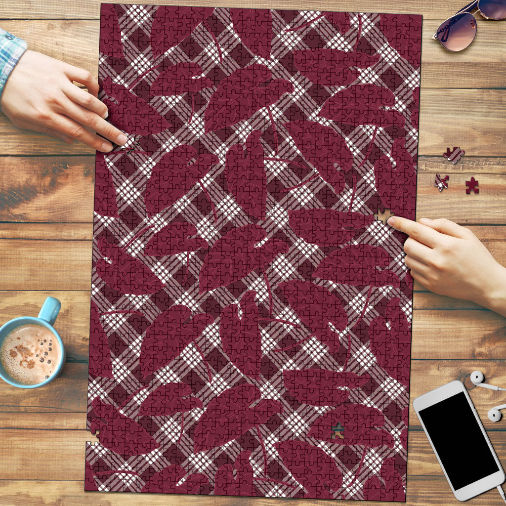 Burgundy Hawaii Kalo Palaka Motifs Puzzle Hawaiian Taro Leaves Elegant Vibes