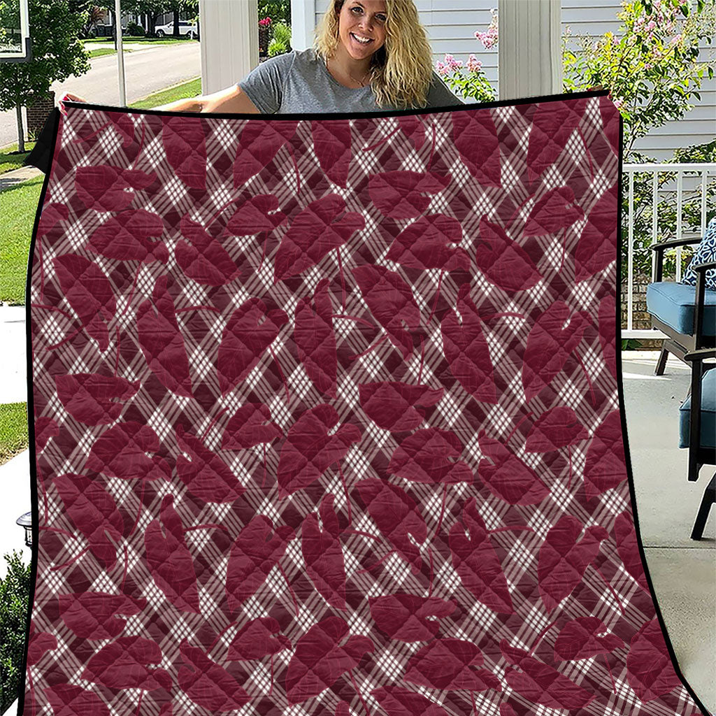Burgundy Hawaii Kalo Palaka Motifs Quilt Hawaiian Taro Leaves Elegant Vibes