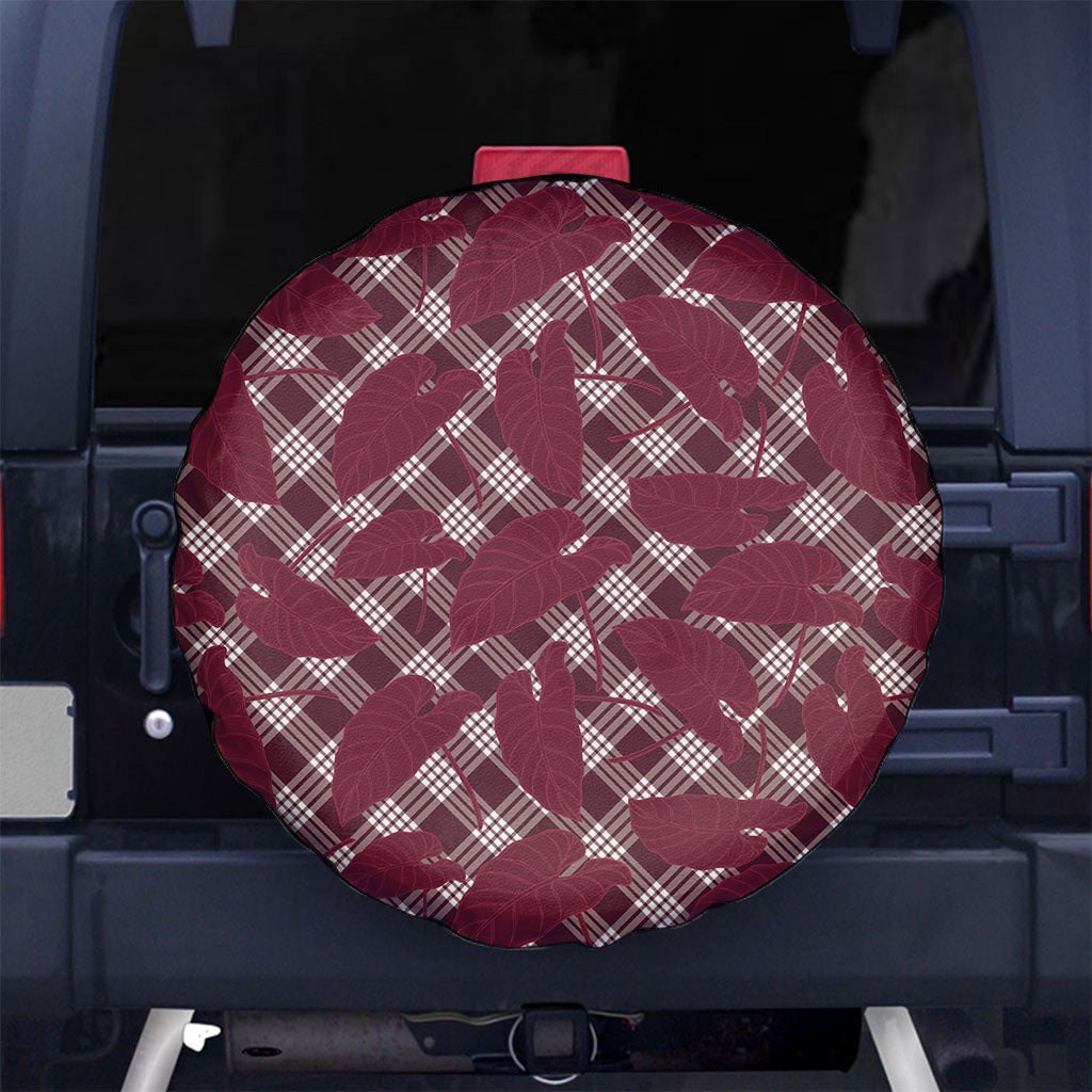 Burgundy Hawaii Kalo Palaka Motifs Spare Tire Cover Hawaiian Taro Leaves Elegant Vibes