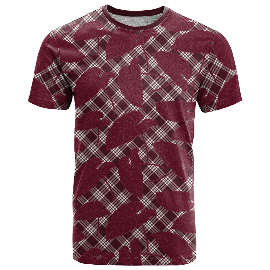 Burgundy Hawaii Kalo Palaka Motifs T Shirt Hawaiian Taro Leaves Elegant Vibes