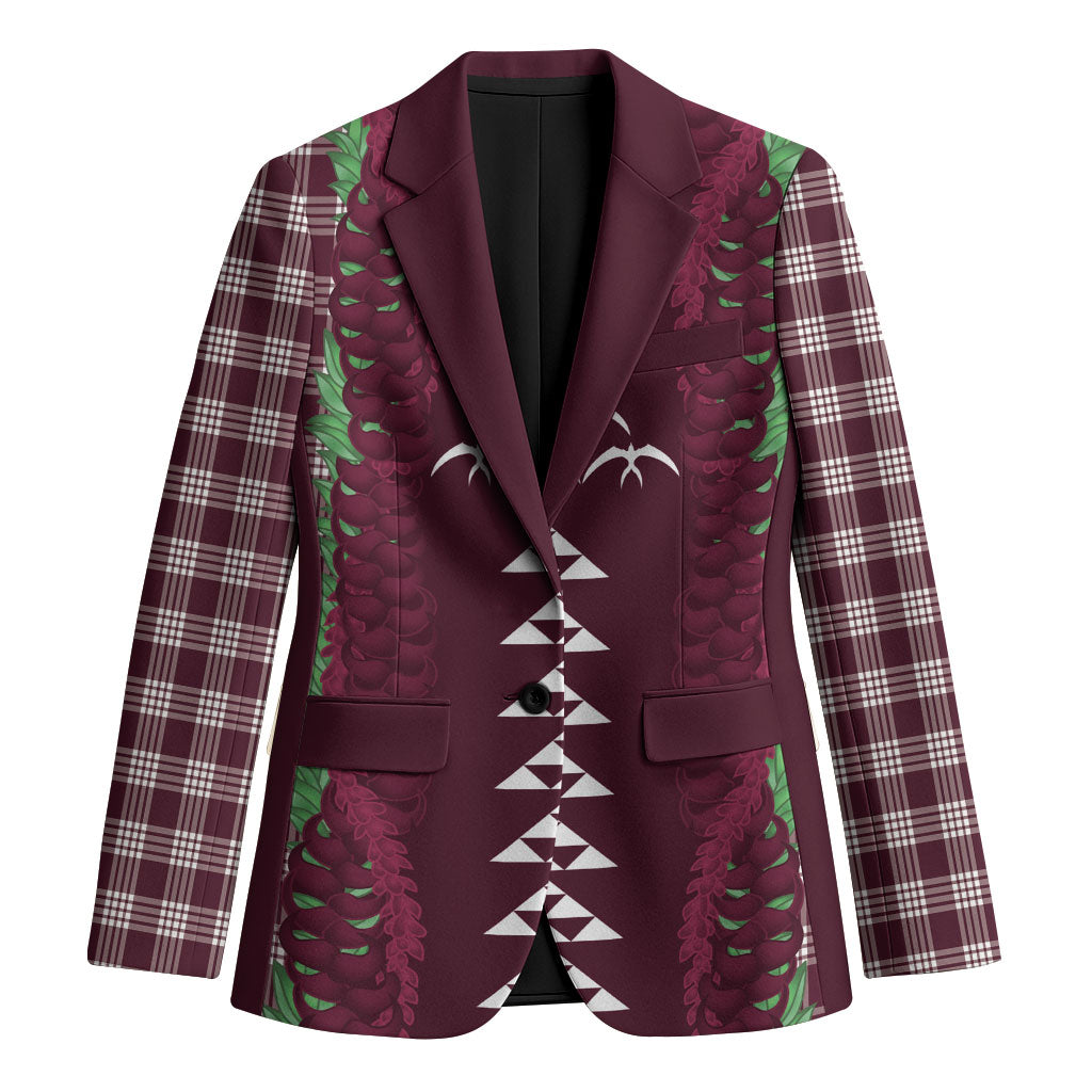 Burgundy Palaka Hawaii Iwa Bird Blazer Hawaiian Kakau Jade Vine Lei