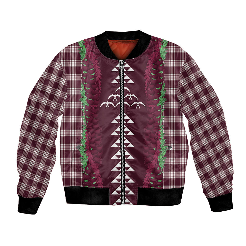 Burgundy Palaka Hawaii Iwa Bird Bomber Jacket Hawaiian Kakau Jade Vine Lei