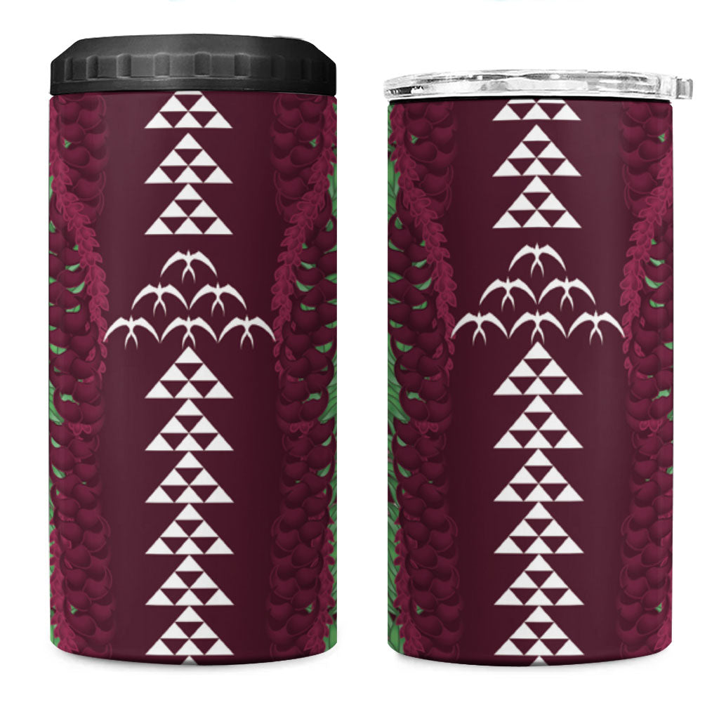 Burgundy Palaka Hawaii Iwa Bird 4 in 1 Can Cooler Tumbler Hawaiian Kakau Jade Vine Lei