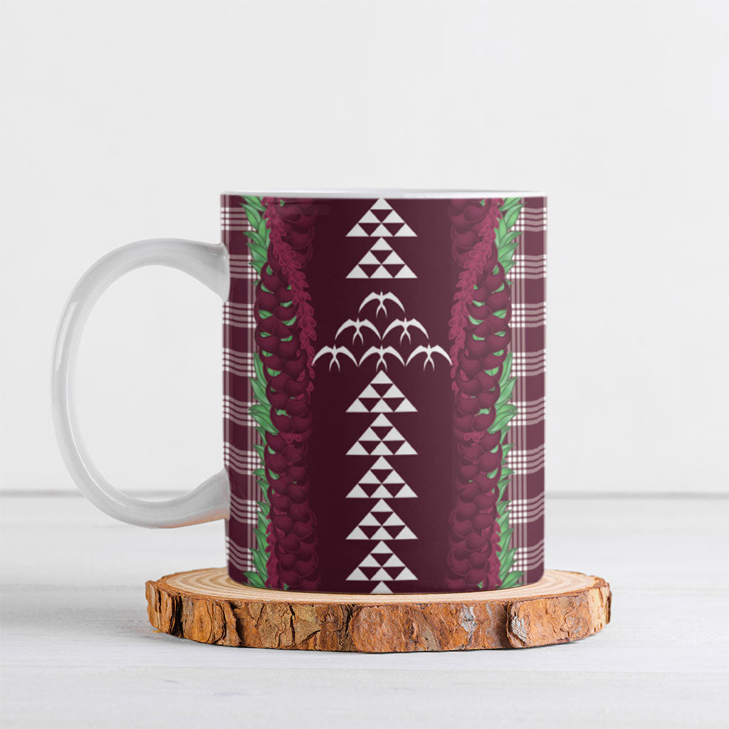 Burgundy Palaka Hawaii Iwa Bird Ceramic Mug Hawaiian Kakau Jade Vine Lei