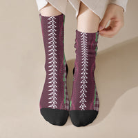 Burgundy Palaka Hawaii Iwa Bird Crew Socks Hawaiian Kakau Jade Vine Lei LT14 Crew Socks Burgundy - Polynesian Pride